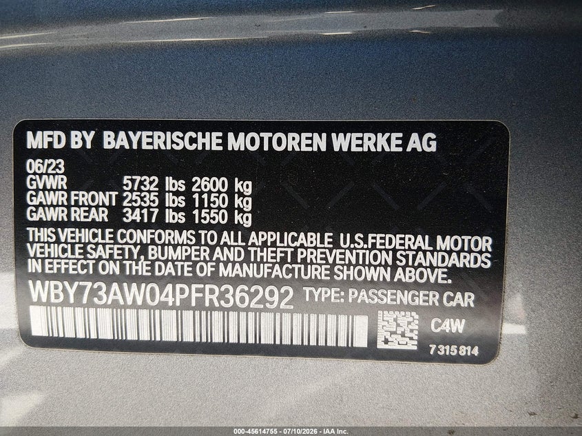 2023 BMW I4 VIN WBY73AW04PFR36292 IAAI salvage auction — LEFT SIDE, Wait Title, sold $14,700 on 2026-08-19 (photo 9)