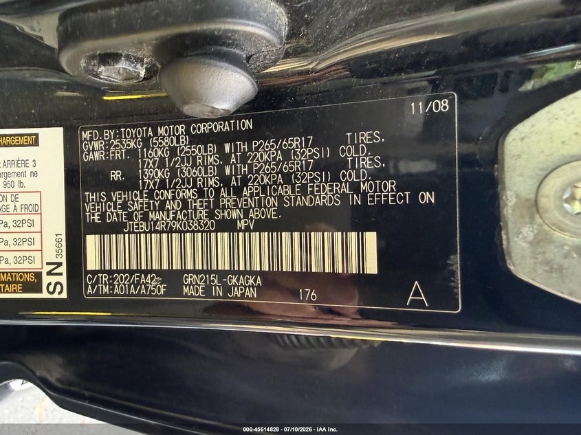 2009 Toyota 4runner VIN JTEBU14R79K038320 IAAI salvage auction — NORMAL WEAR, Clear (Montana), sold $5,600 on 2026-07-29 (photo 9)