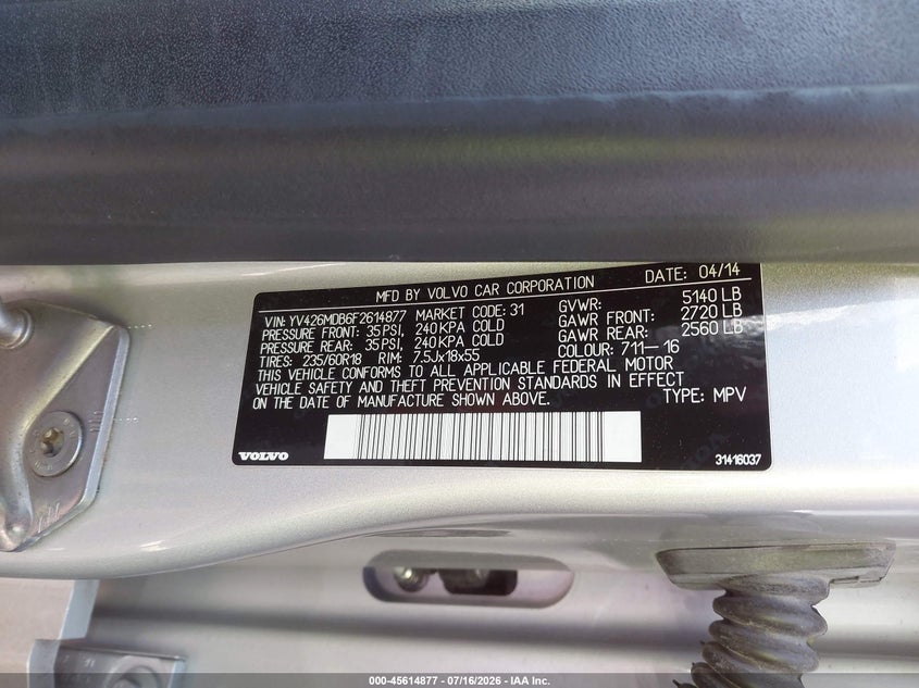 2015 Volvo Xc60 VIN YV426MDB6F2614877 IAAI salvage auction — NORMAL WEAR, Clear - Dealer Only (California), sold $500 on 2026-07-28 (photo 9)