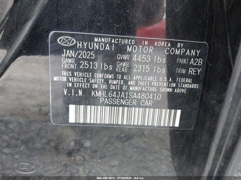2025 Hyundai Sonata VIN KMHL64JA1SA480410 IAAI salvage auction — FRONT END, Enterprise Vehicles Clear Only (Illinois), sold $12,200 on 2026-07-29 (photo 9)