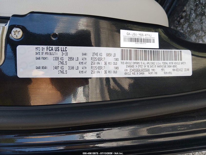 2018 Dodge Grand caravan VIN 2C4RDGBG0JR255608 IAAI salvage auction — NORMAL WEAR, Sf97 (Kentucky), sold $11,600 on 2026-08-12 (photo 9)