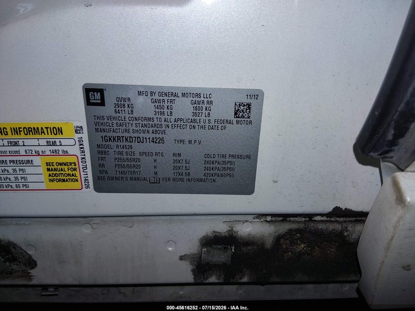 2013 Gmc Acadia VIN 1GKKRTKD7DJ114226 IAAI salvage auction — LEFT SIDE, Wait Title, sold $1,100 on 2026-08-24 (photo 9)