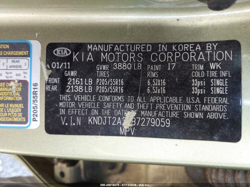 2011 Kia Soul VIN KNDJT2A29B7279059 IAAI salvage auction — SIDE, Salvage (Ohio), sold $525 on 2026-07-27 (photo 9)