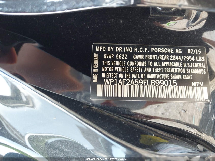 2015 Porsche Macan VIN WP1AF2A59FLB99015 IAAI salvage auction — SIDE, Clear (Indiana), sold $6,700 on 2026-09-24 (photo 9)