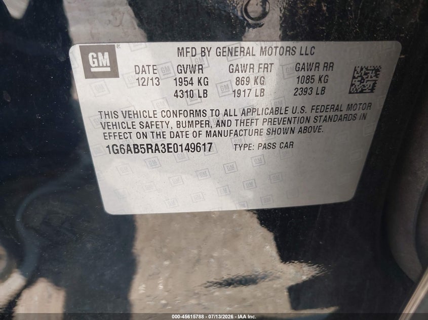 2014 Cadillac Ats VIN 1G6AB5RA3E0149617 IAAI salvage auction — REAR END, Salvage Title, sold $1,750 on 2026-07-23 (photo 9)
