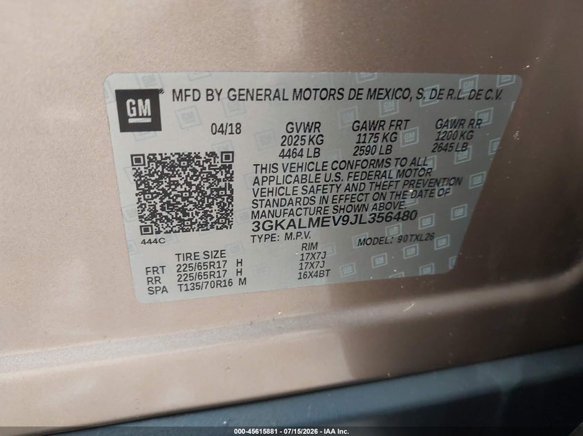 2018 Gmc Terrain VIN 3GKALMEV9JL356480 IAAI salvage auction — LEFT REAR, Salvage (Texas), sold $1,975 on 2026-08-22 (photo 9)