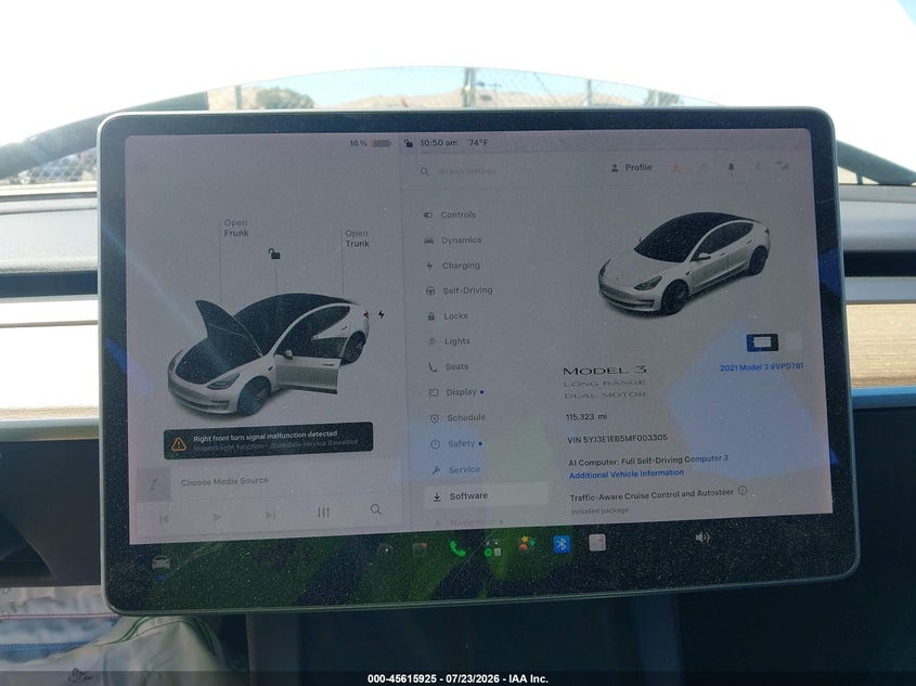 2021 Tesla Model 3 VIN 5YJ3E1EB5MF003305 IAAI salvage auction — FRONT END, Salvage (Arizona), sold $4,925 on 2026-08-31 (photo 7)