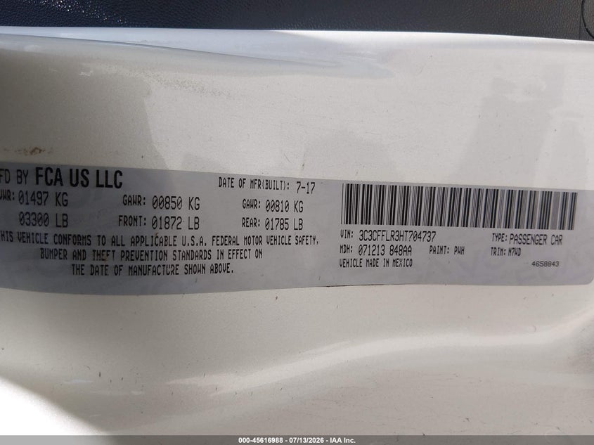2017 Fiat 500 VIN 3C3CFFLR3HT704737 IAAI salvage auction — LEFT & RIGHT, Salvage (California), sold $2,150 on 2026-08-03 (photo 9)