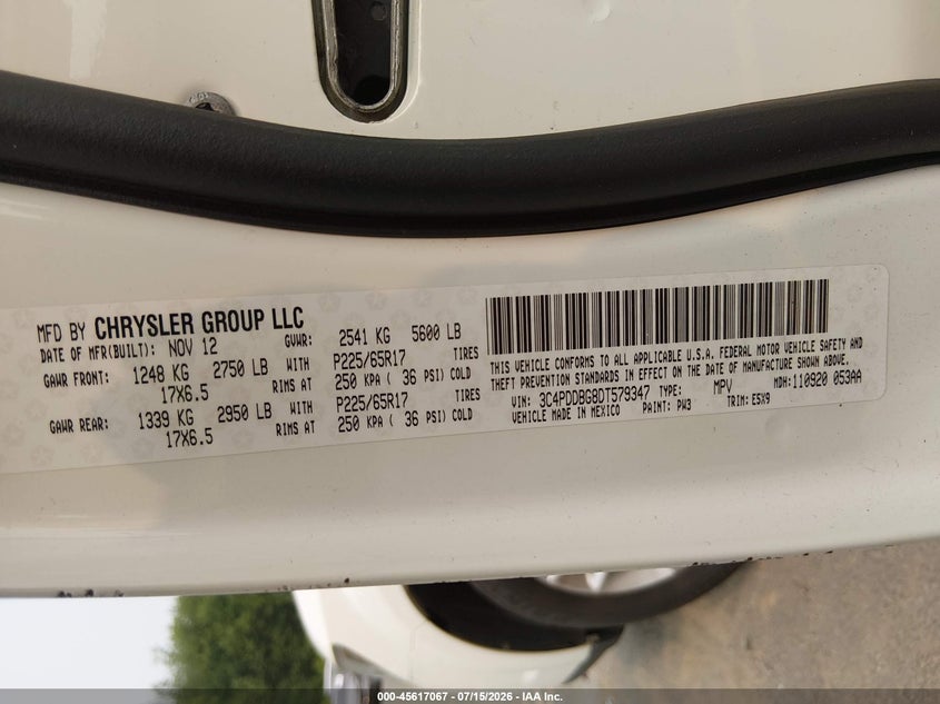2013 Dodge Journey VIN 3C4PDDBG8DT579347 IAAI salvage auction — RIGHT FRONT, Salvage (Connecticut), sold $675 on 2026-07-29 (photo 9)