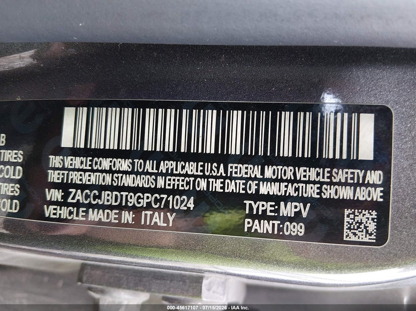 2016 Jeep Renegade VIN ZACCJBDT9GPC71024 IAAI salvage auction — NORMAL WEAR, Clear (Arkansas), sold $650 on 2026-07-30 (photo 9)