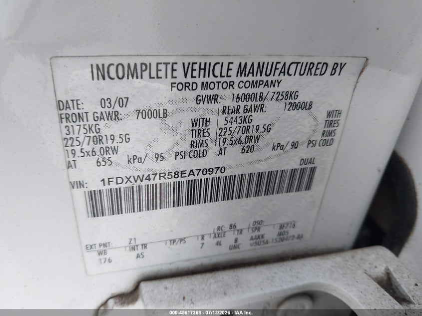2008 Ford F-550 super duty VIN 1FDXW47R58EA70970 IAAI salvage auction — UNKNOWN, Clear (Florida), sold $14,000 on 2026-07-29 (photo 8)