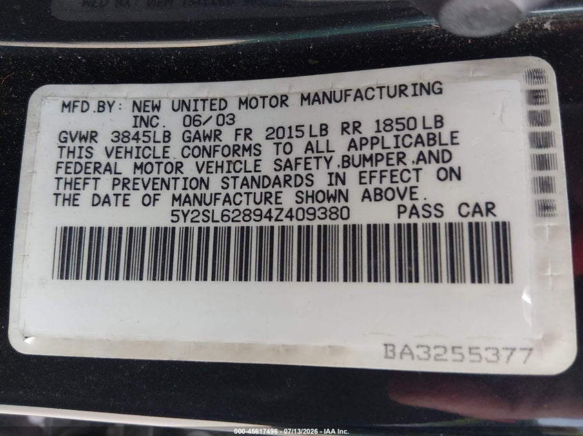 2004 Pontiac Vibe VIN 5Y2SL62894Z409380 IAAI salvage auction — NORMAL WEAR, Clear (Florida), sold $25 on 2026-07-21 (photo 9)