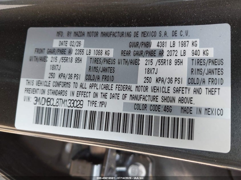 2026 Mazda Cx-30 VIN 3MVDMBCL8TM133029 IAAI salvage auction — RIGHT SIDE, Salvage Title, sold $9,325 on 2026-08-25 (photo 9)