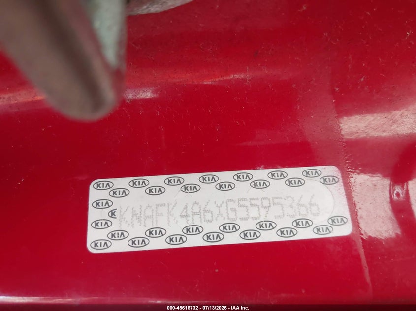 2016 Kia Forte VIN KNAFK4A6XG5595366 IAAI salvage auction — NORMAL WEAR, Original (Texas), sold $325 on 2026-07-29 (photo 9)