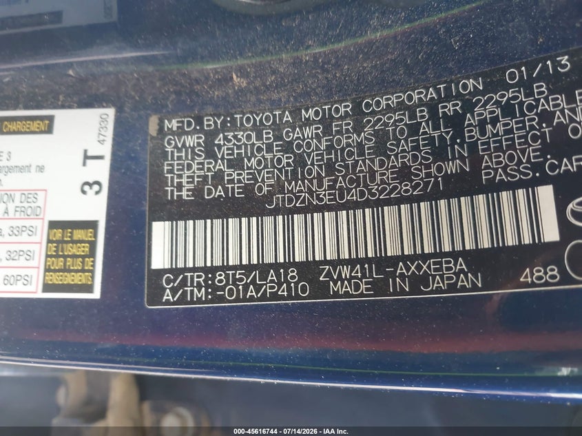 2013 Toyota Prius v VIN JTDZN3EU4D3228271 IAAI salvage auction — NORMAL WEAR, Clear-Dealer Only (Arizona), sold $1,800 on 2026-07-28 (photo 9)