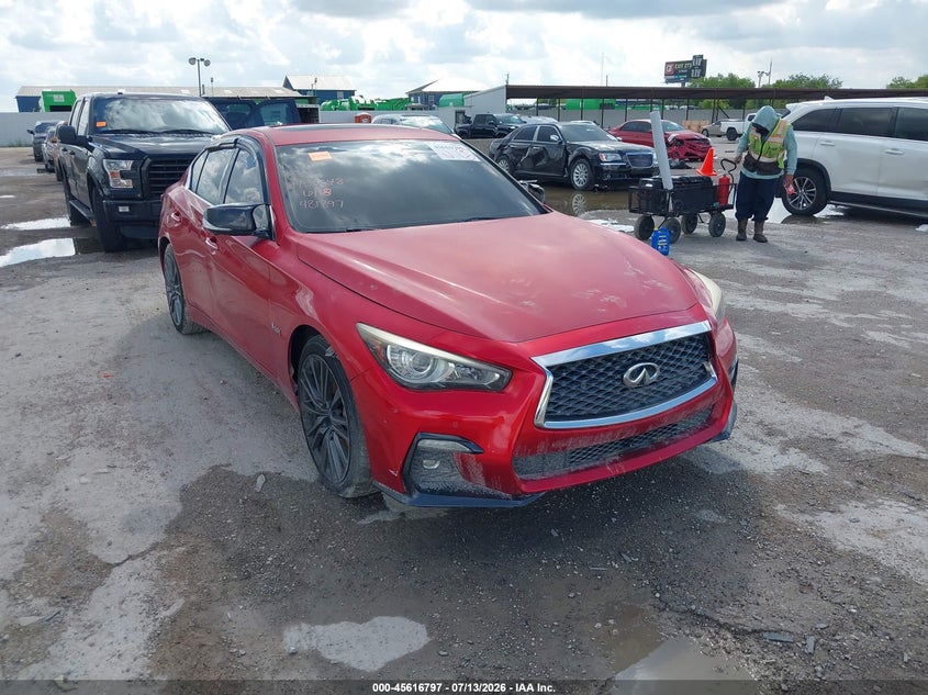 2018 Infiniti Q50 VIN JN1FV7AR0JM481897 IAAI salvage auction — SIDE, Original (Texas), sold $9,100 on 2026-08-05 (photo 1)