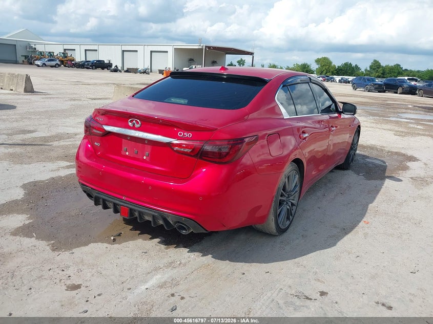 2018 Infiniti Q50 VIN JN1FV7AR0JM481897 IAAI salvage auction — SIDE, Original (Texas), sold $9,100 on 2026-08-05 (photo 4)
