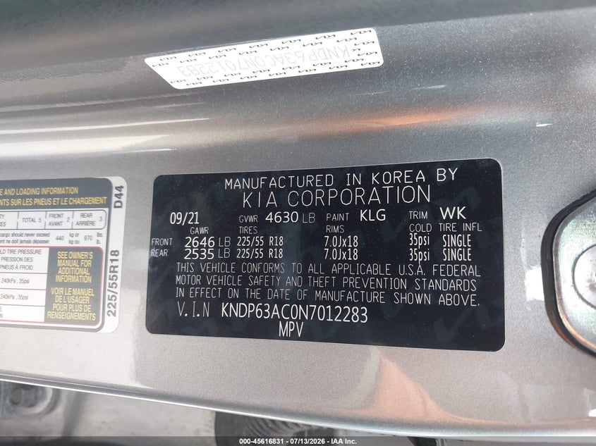 2022 Kia Sportage VIN KNDP63AC0N7012283 IAAI salvage auction — LEFT REAR, Salvage Title, sold $5,100 on 2026-08-02 (photo 9)