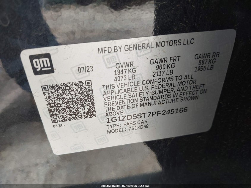 2023 Chevrolet Malibu VIN 1G1ZD5ST7PF245166 IAAI salvage auction — RIGHT SIDE, Enterprise Vehicles Clear Only (California), sold $11,200 on 2026-07-20 (photo 9)