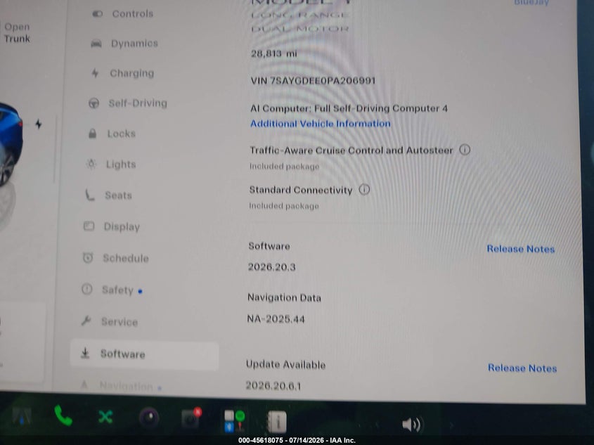 2023 Tesla Model y VIN 7SAYGDEE0PA206991 IAAI salvage auction — LEFT SIDE, Salvage Title, sold $11,250 on 2026-09-05 (photo 7)