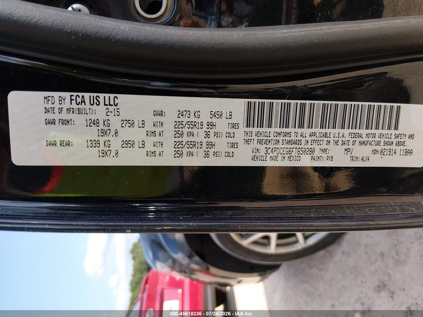 2015 Dodge Journey VIN 3C4PDCEG6FT650280 IAAI salvage auction — RIGHT FRONT, Salvage Title, sold $375 on 2026-08-14 (photo 9)