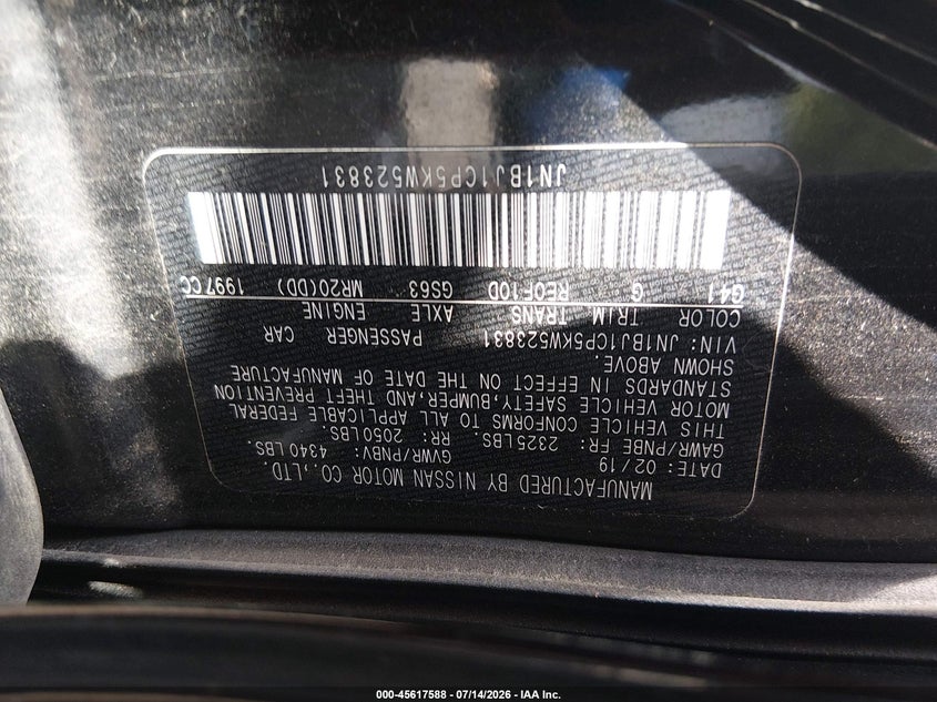 2019 Nissan Rogue VIN JN1BJ1CP5KW523831 IAAI salvage auction — FRONT END, Salvage Title, sold $2,150 on 2026-07-29 (photo 9)
