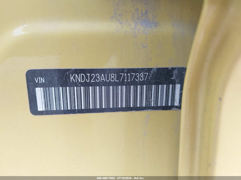 2020 Kia Soul VIN KNDJ23AU8L7117337 IAAI salvage auction — FRESH WATER, Salvage (Pennsylvania), sold $1,550 on 2026-07-29 (photo 9)