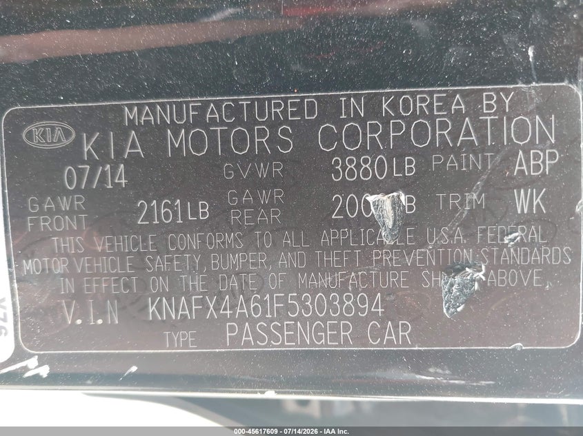 2015 Kia Forte VIN KNAFX4A61F5303894 IAAI salvage auction — LEFT REAR, Clear (Massachusetts), sold $1,100 on 2026-08-01 (photo 9)