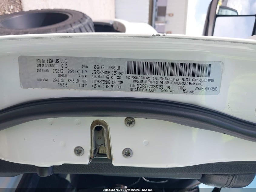 2019 Ram 2500 VIN 3C6UR5DL7KG587151 IAAI salvage auction — REAR END, Clear (Oklahoma), sold $15,300 on 2026-07-30 (photo 9)