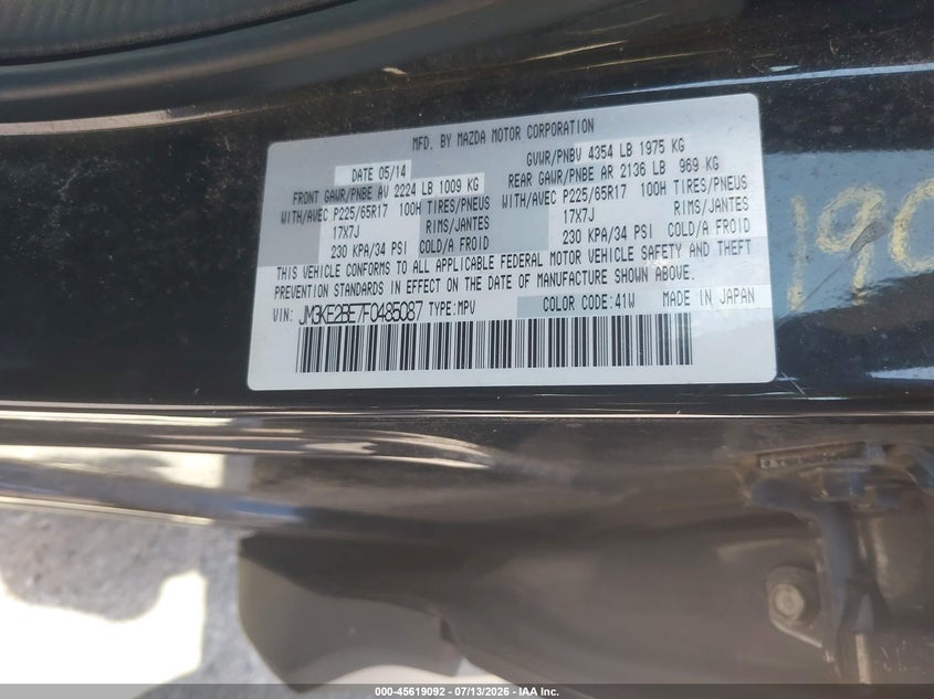 2015 Mazda Cx-5 VIN JM3KE2BE7F0485087 IAAI salvage auction — NORMAL WEAR, Clear-Dealer Only (Ohio), sold $2,000 on 2026-07-29 (photo 9)