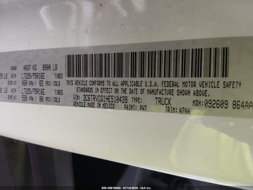 2017 Ram Promaster city VIN 3C6TRVCG1HE510439 IAAI salvage auction — NORMAL WEAR, Original (Texas), sold $2,675 on 2026-07-24 (photo 9)