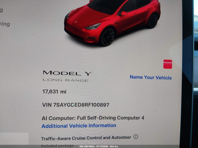2024 Tesla Model y VIN 7SAYGDED8RF100897 IAAI salvage auction — Burn Interior, Salvage (California), sold $6,900 on 2026-07-30 (photo 7)