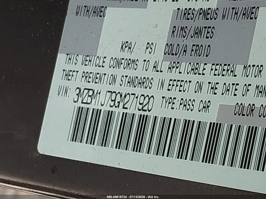 2016 Mazda 3 VIN 3MZBM1J79GM271920 IAAI salvage auction — FRONT END, Original (Texas), sold $925 on 2026-07-24 (photo 9)