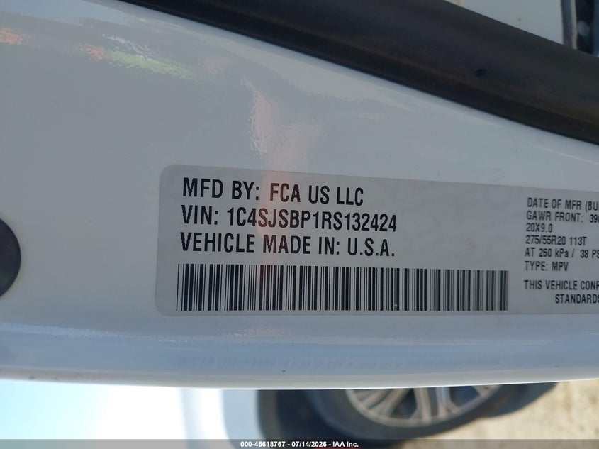 2024 Jeep Wagoneer VIN 1C4SJSBP1RS132424 IAAI salvage auction — FRONT END, Enterprise Vehicles Clear Only (Washington), sold $14,525 on 2026-07-22 (photo 9)
