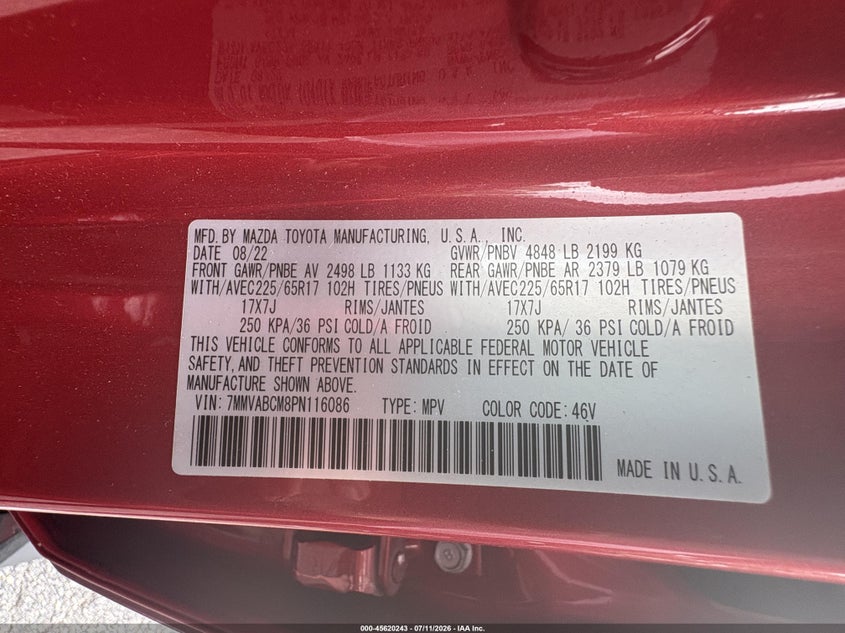 2023 Mazda Cx-50 VIN 7MMVABCM8PN116086 IAAI salvage auction — NORMAL WEAR, Clear (Florida), sold $15,000 on 2026-07-27 (photo 9)