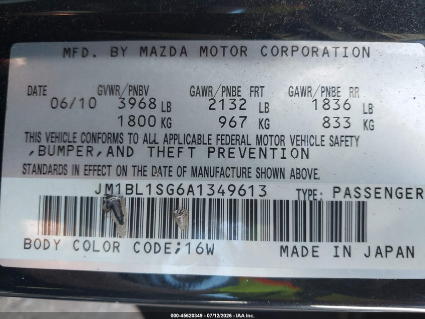 2010 Mazda 3 VIN JM1BL1SG6A1349613 IAAI salvage auction — LEFT & RIGHT, Bill Of Sale (New York), sold $25 on 2026-07-28 (photo 9)