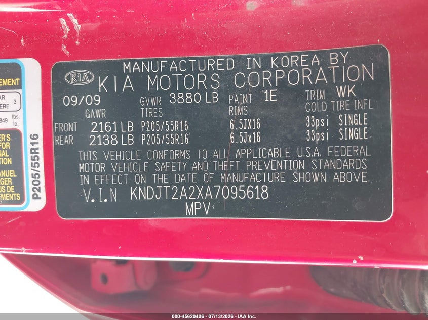 2010 Kia Soul VIN KNDJT2A2XA7095618 IAAI salvage auction — NORMAL WEAR, Clear (Texas), sold $800 on 2026-07-30 (photo 9)