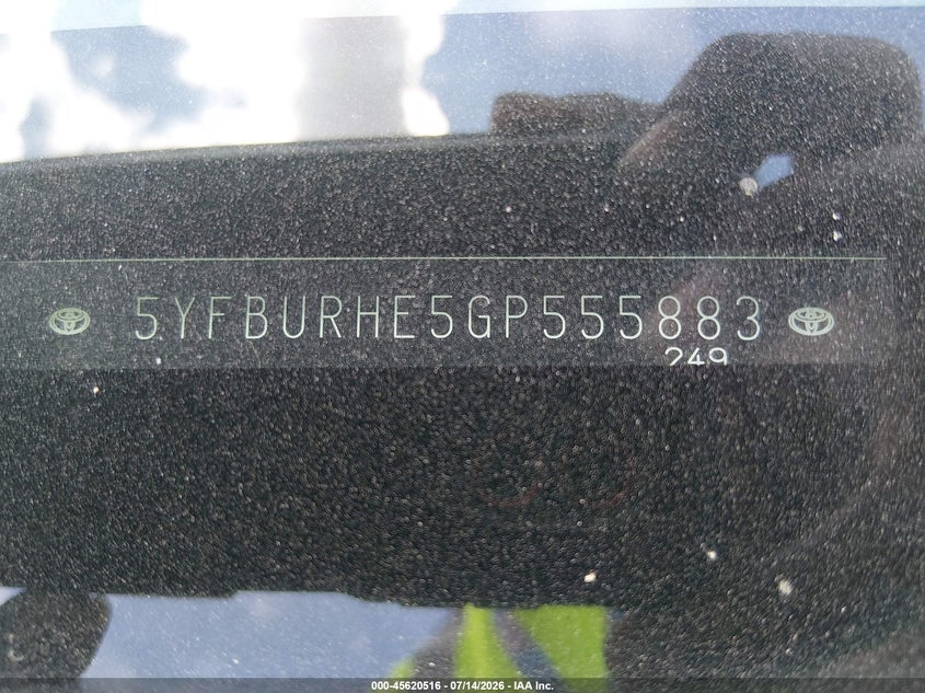 2016 Toyota Corolla VIN 5YFBURHE5GP555883 IAAI salvage auction — NORMAL WEAR, Original (Texas), sold $2,400 on 2026-07-20 (photo 9)