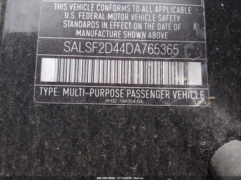 2013 Land rover Range rover sport VIN SALSF2D44DA765365 IAAI salvage auction — NORMAL WEAR, Original (Texas), sold $900 on 2026-07-28 (photo 9)