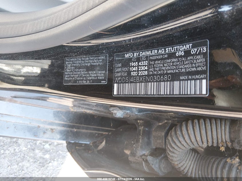 2014 Mercedes-benz Cla-klasse VIN WDDSJ4EBXEN030680 IAAI salvage auction — NORMAL WEAR, Clear (Illinois), sold $450 on 2026-07-29 (photo 9)