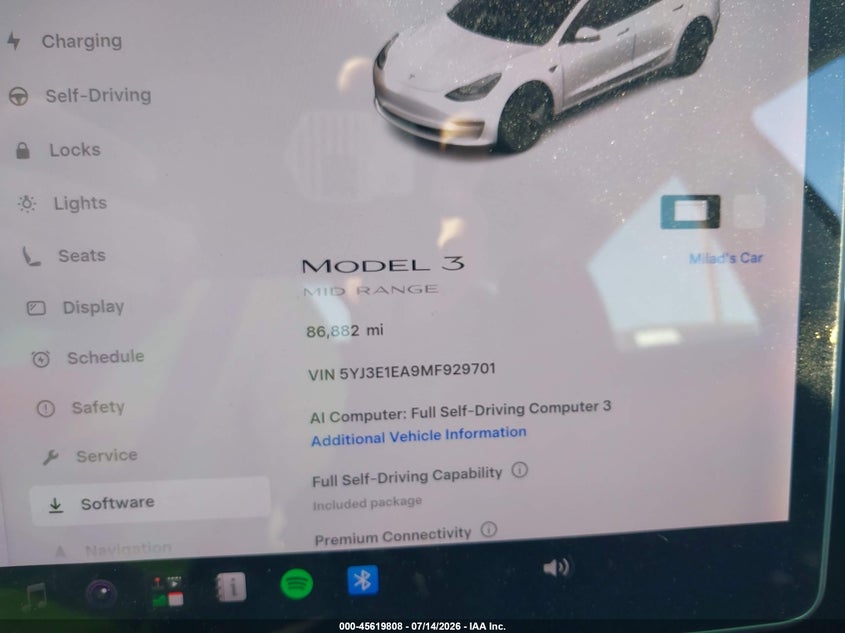 2021 Tesla Model 3 VIN 5YJ3E1EA9MF929701 IAAI salvage auction — LEFT FRONT, Wait Title, sold $5,800 on 2026-08-21 (photo 7)