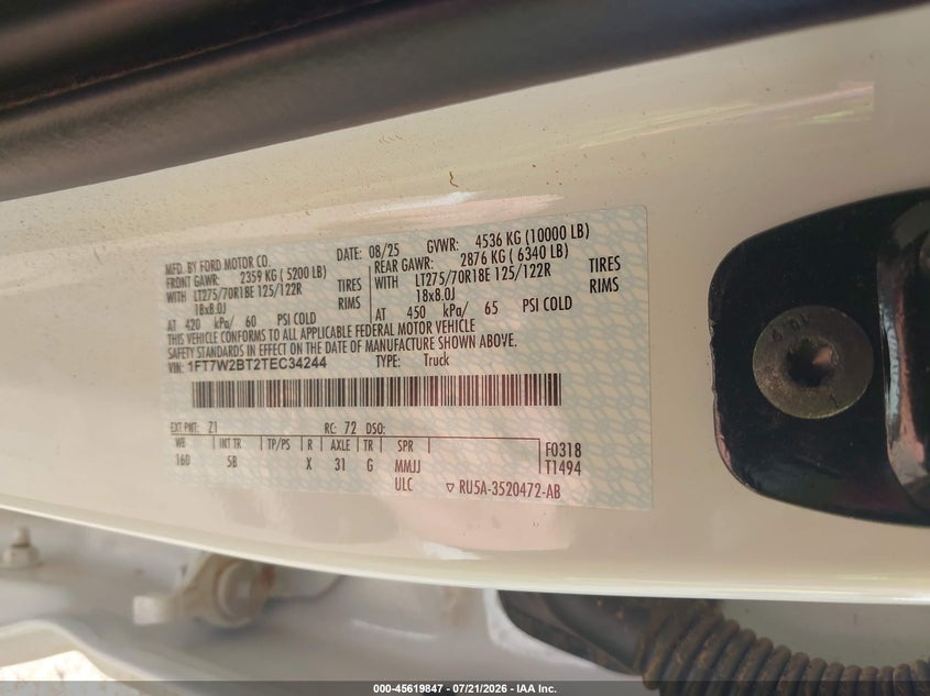 2026 Ford F250 VIN 1FT7W2BT2TEC34244 IAAI salvage auction — MECHANICAL, Enterprise Vehicles Clear Only (Texas), sold $52,500 on 2026-07-28 (photo 9)