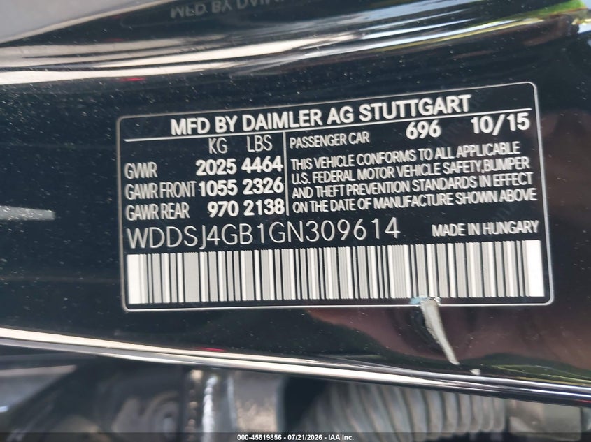 2016 Mercedes-benz Cla-klasse VIN WDDSJ4GB1GN309614 IAAI salvage auction — SIDE, Salvage Title, sold $4,300 on 2026-08-01 (photo 9)