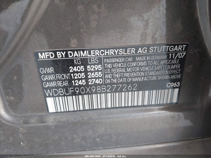 2008 Mercedes-benz E-class VIN WDBUF90X98B277262 IAAI salvage auction — ALL OVER, Bill Of Sale (Washington), sold $350 on 2026-08-01 (photo 9)