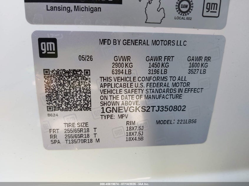 2026 Chevrolet Traverse VIN 1GNEVGKS2TJ350802 IAAI salvage auction — FRONT END, Salvage Title, sold $25,250 on 2026-07-29 (photo 9)