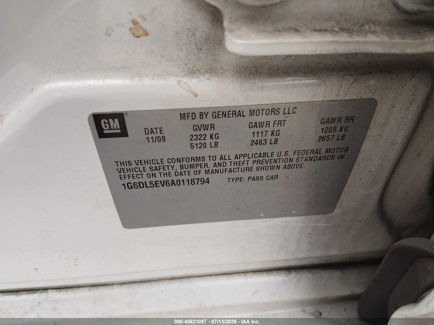 2010 Cadillac Cts VIN 1G6DL5EV6A0118794 IAAI salvage auction — NORMAL WEAR, Clear (Texas), sold $200 on 2026-08-21 (photo 9)