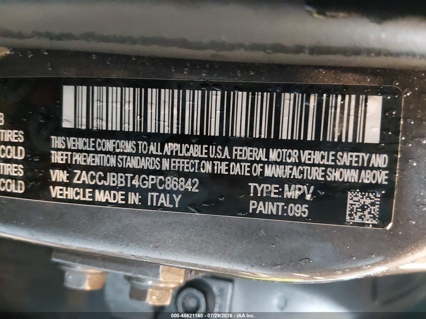 2016 Jeep Renegade VIN ZACCJBBT4GPC86842 IAAI salvage auction — REAR END, Salvage (Connecticut), sold $1,150 on 2026-08-13 (photo 9)