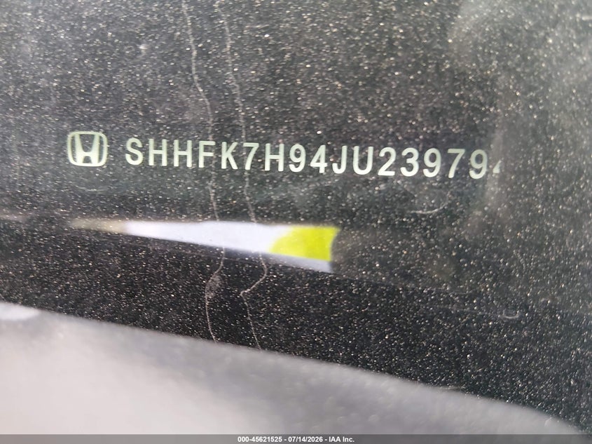 2018 Honda Civic VIN SHHFK7H94JU239794 IAAI salvage auction — NORMAL WEAR, Original (Texas), sold $3,150 on 2026-07-29 (photo 9)