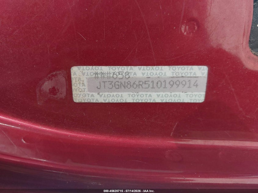 2001 Toyota 4runner VIN JT3GN86R510199914 IAAI salvage auction — NORMAL WEAR, App For Dup Clear (California), sold $350 on 2026-07-24 (photo 9)