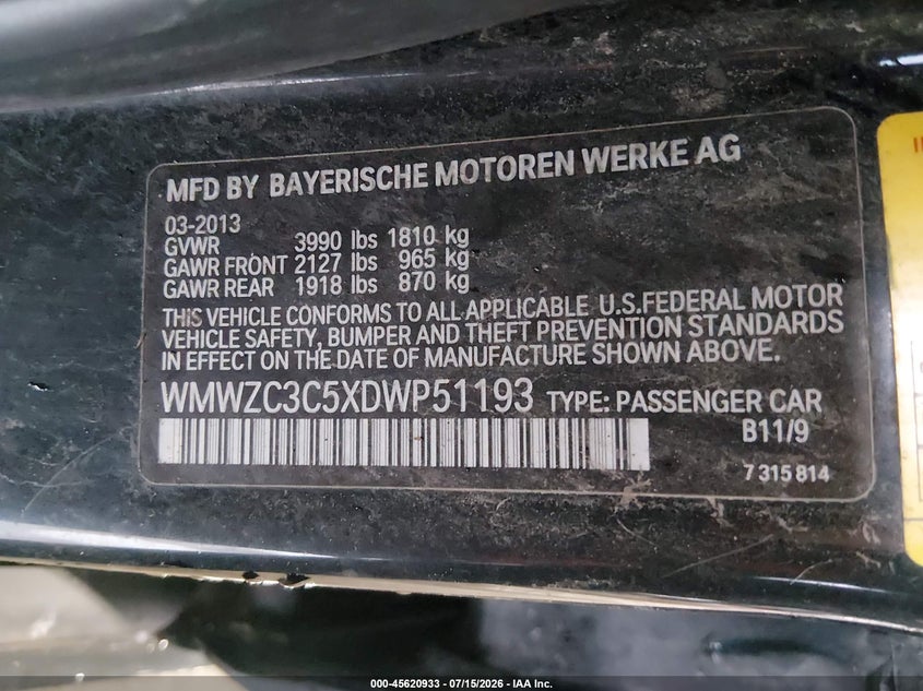 2013 Mini Countryman VIN WMWZC3C5XDWP51193 IAAI salvage auction — NORMAL WEAR, Clear (Texas), sold $625 on 2026-07-30 (photo 9)